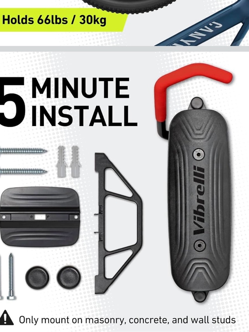 New Vibrelli Wall Mounted Bike Storage with Red Hook. Includes all the hardware.